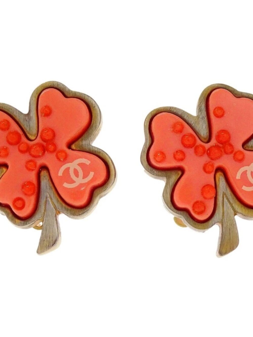Chanel Clover Pink Clip-On Earrings 03P 168137